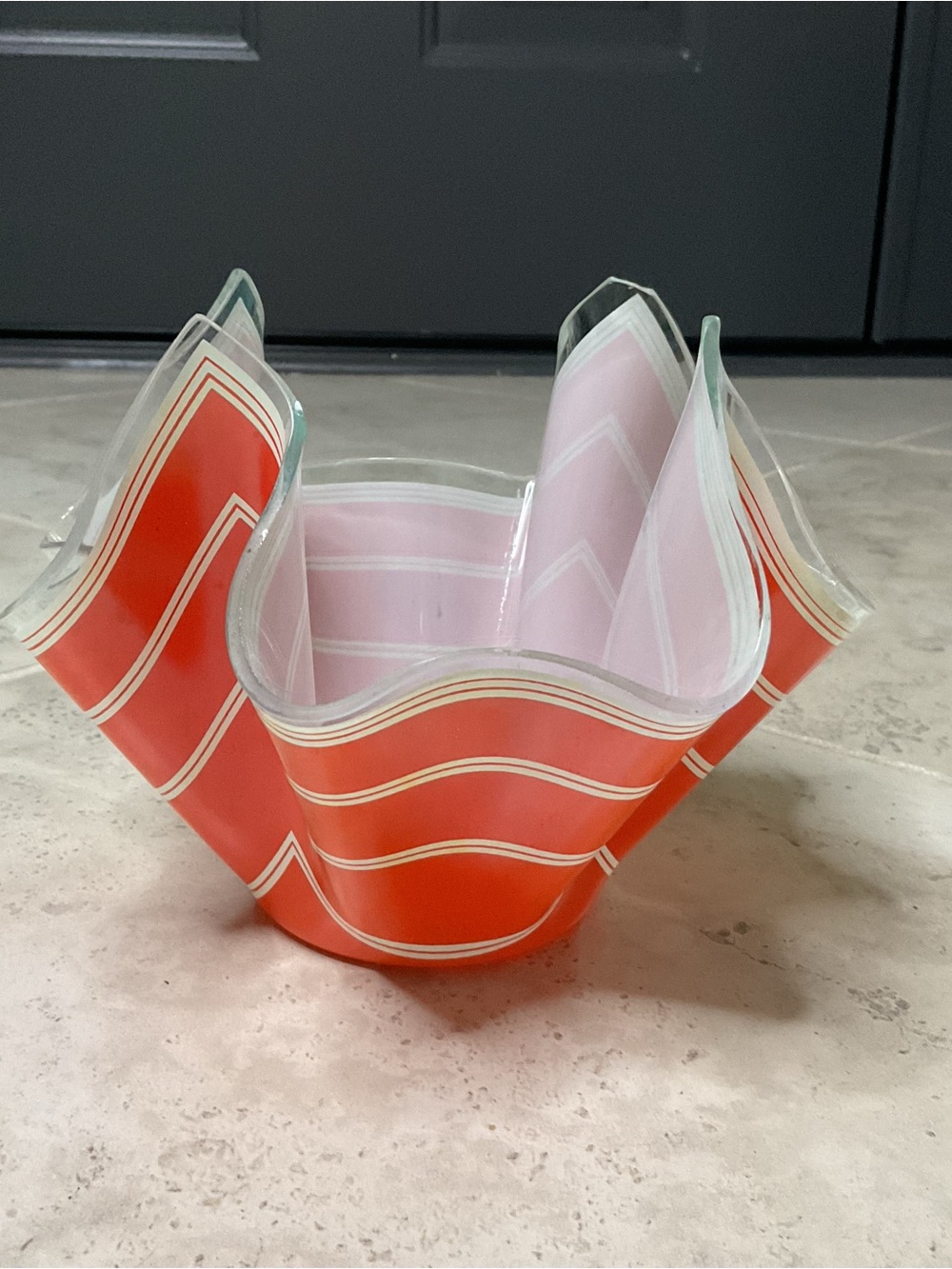 Vintage Glass Chance Brothers handkerchief glass vase Bandel Type 2 orange white